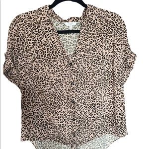 Pink Cheetah Print Button Up Juniors Top